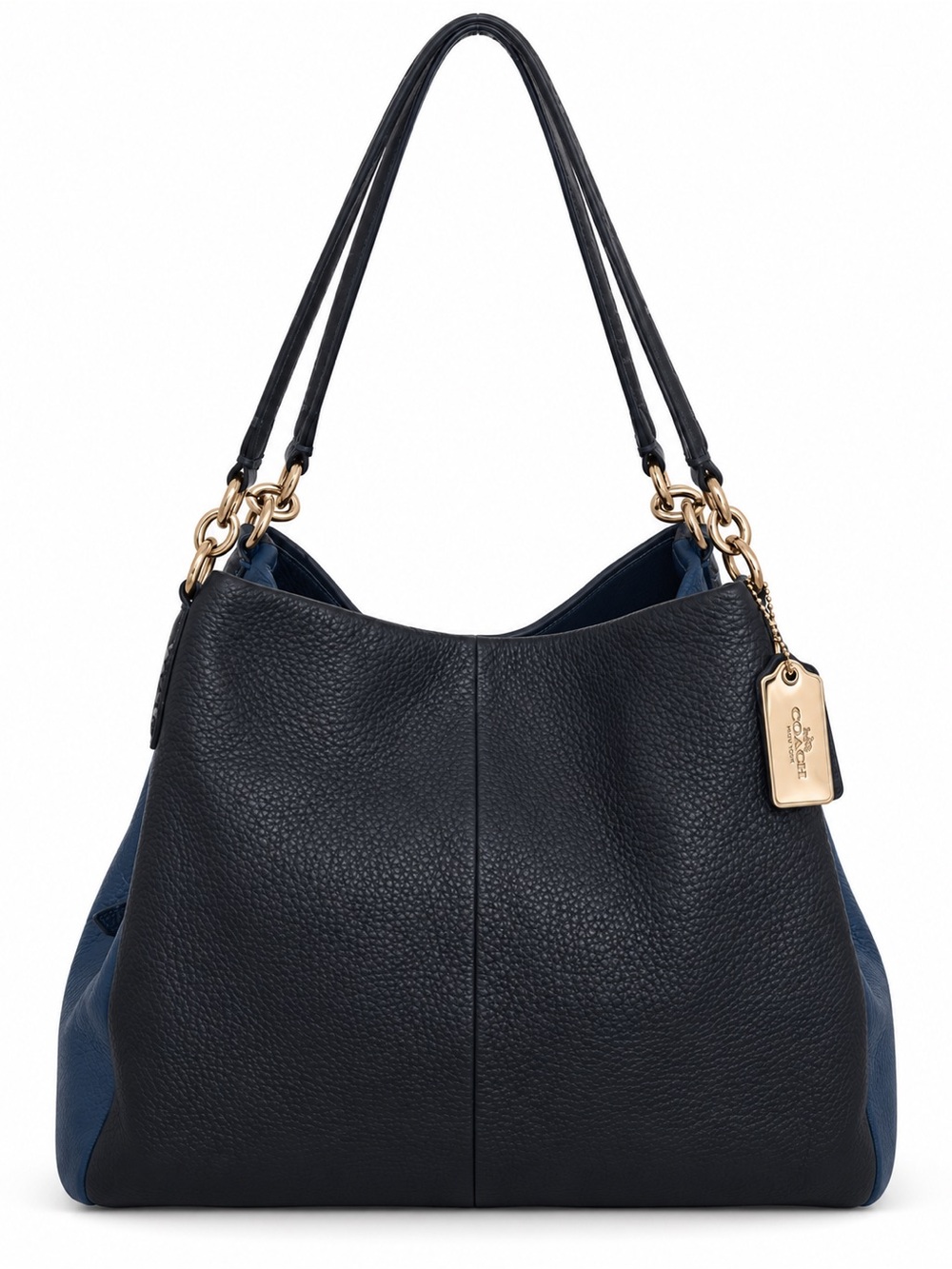 Coach Edie 31 Navy Black Pebbled Leather Snakeskin Shoulder Bag Hobo